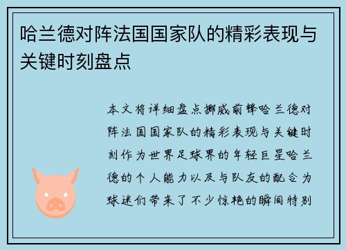 哈兰德对阵法国国家队的精彩表现与关键时刻盘点